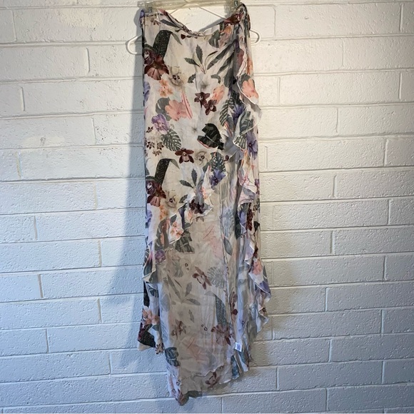 Asymmetrical Wrap Skirt Mini To Long Slit Leg Floral Ruffle Hem Textured S-XL - Picture 4 of 12